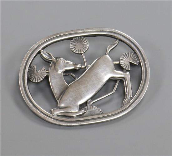 A Georg Jensen kneeling deer oval brooch, no. 256, 44mm.